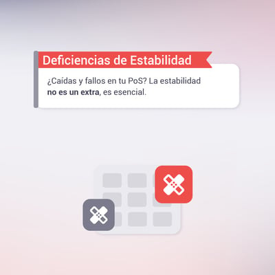 Advertencia de fallos en estabilidad de software POS para restaurantes, con íconos de error.