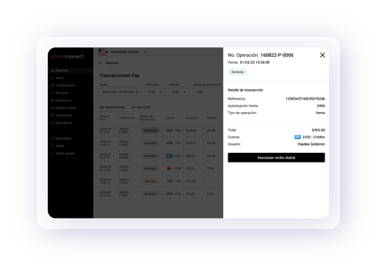 Ejemplo de transacción con Parrot Connect, punto de venta.